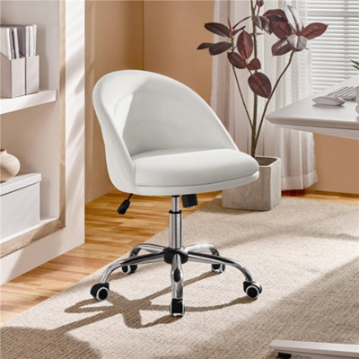 Yaheetech White Velvet Swivel Desk Chair With Adjustable Seat Height