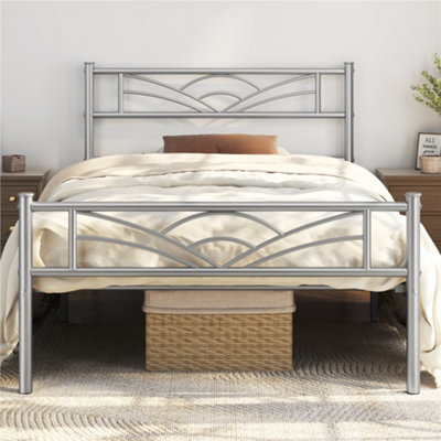 B&Q -  Silver Single Metal Platform Bed With Cloud-Inspired Design Headboard