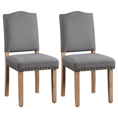 Yaheetech Set Of 2 Upholstered Dining Chair With Nailhead Trim Dark Grey from B&Q
