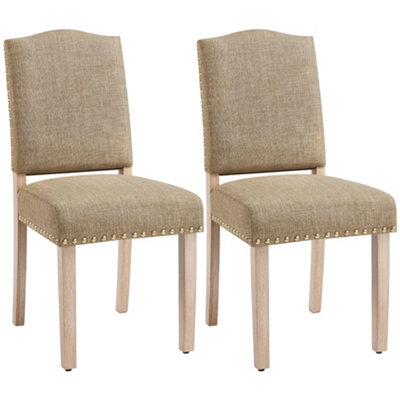 Yaheetech Set Of 2 Upholstered Dining Chair With Nailhead Trim Khaki from B&Q