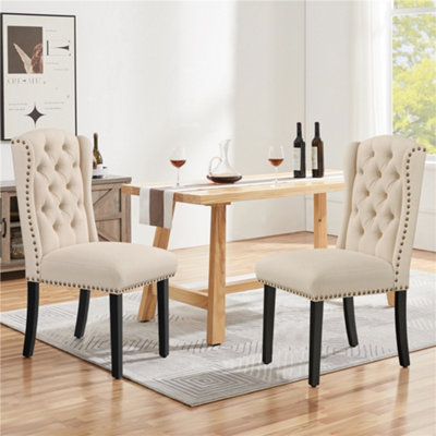 Yaheetech Beige 2Pcs Button Tufted Dining Chairs With Wood Legs Size 2