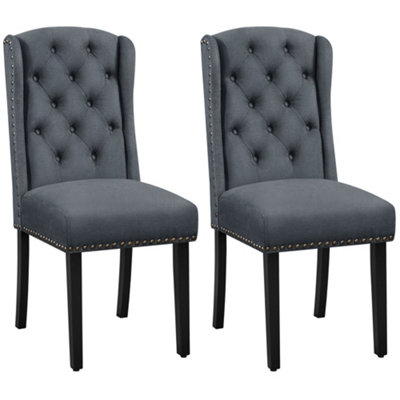 Yaheetech 2Pcs Button Tufted Dining Chairs With Wood Legs Dark Grey