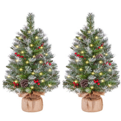Yaheetech 2Pcs 2Ft Tabletop Christmas Trees With Pinecones/berries/led Lights Green from B&Q