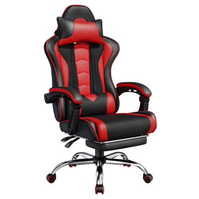 Yaheetech Ergonomic Gaming Chair With Massage Lumbar Pillow - Red