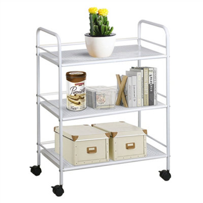 Yaheetech 3-Shelf Rolling Storage Trolley Cart White from B&Q