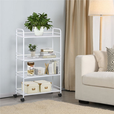 Yaheetech 4-Shelf Rolling Storage Trolley Cart White from B&Q