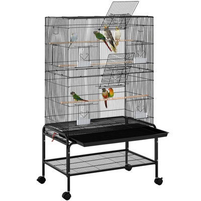 Yaheetech Rolling Metal Parrot Cage With 3 PerchesBlack from B&Q
