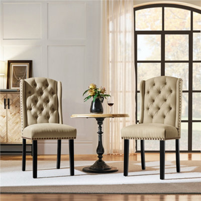 Yaheetech Khaki Set Of 2 Button Tufted Dining Chairs With Wing Design