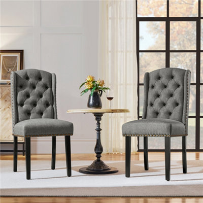 Yaheetech Light Grey Set Of 2 Button Tufted Dining Chairs With Wing Design