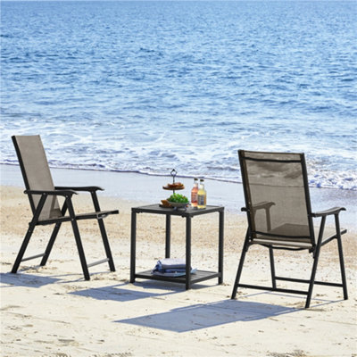 Yaheetech Brown Set Of 2 Outdoor Texteline Folding Dining Chairs With Backrest And Armrests from B&Q