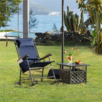 Yaheetech Navy Blue Foldable Outdoor Lounge Chair With Headrest Pillow from B&Q
