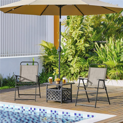 Yaheetech Brown Set Of 2 Outdoor Texteline Foldable Dining Chairs With Backrest And Armrests from B&Q
