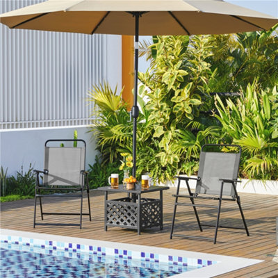 Yaheetech Grey Set Of 2 Outdoor Texteline Foldable Dining Chairs With Backrest And Armrests from B&Q