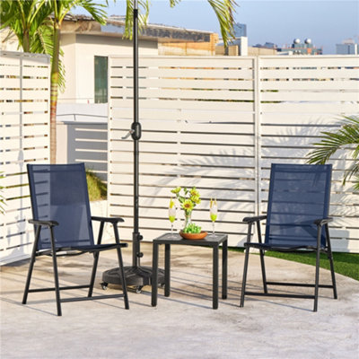 Yaheetech Navy Blue Set Of 4 Outdoor Texteline Folding Dining Chairs With Backrest And Armrests from B&Q