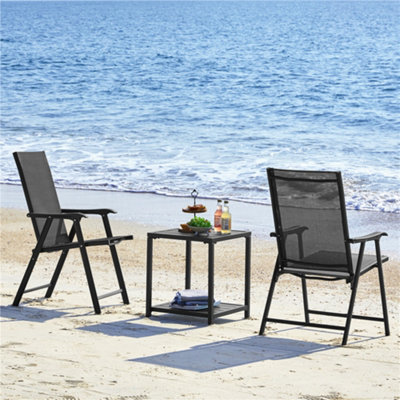 Yaheetech Black Set Of 4 Outdoor Texteline Folding Dining Chairs With Backrest And Armrests from B&Q
