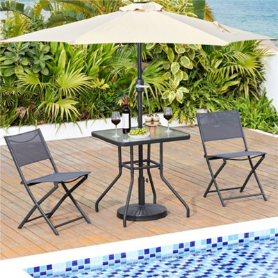 Yaheetech Black Outdoor Coffee Table With Tempered Glass Top And Umbrella Hole from B&Q