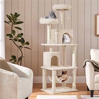 Yaheetech Beige Multi Level Cat Tree Kitten Condo With Scratching Post And Dangling Ball from B&Q