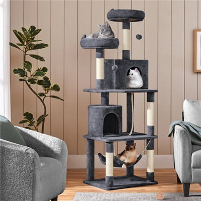 Yaheetech Dark Grey Multi Level Cat Tree Kitten Condo With Scratching Post And Dangling Ball from B&Q