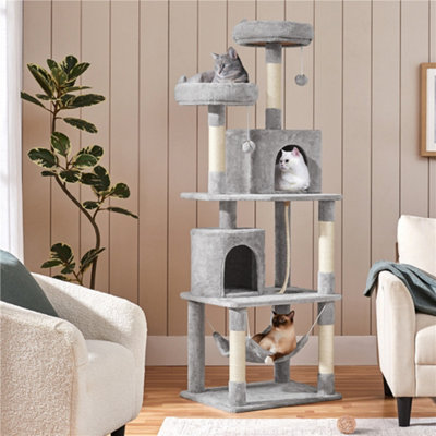 Yaheetech Light Grey Multi Level Cat Tree Kitten Condo With Scratching Post And Dangling Ball from B&Q