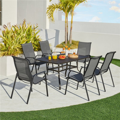 Yaheetech Set Of 2 Grey Outdoor Texteline Stackable Dining Chairs With Backrest And Armrests from B&Q
