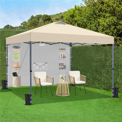 Yaheetech 3Mx3M Pop-Up Canopy With One Sidewall And Storage PocketsBeige from B&Q