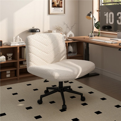 Yaheetech Swivel Armless Boucle Swivel Desk Chair With Star BaseIvory from B&Q
