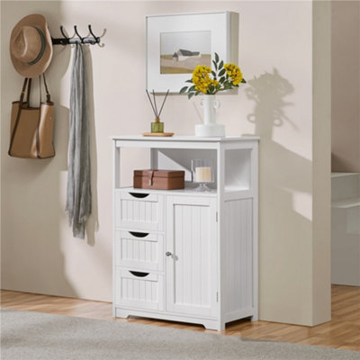 Yaheetech White 90 Cm Height Freestanding Bathroom Floor Cabinet With 1 Door And 3 Drawers from B&Q