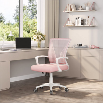 Yaheetech Pink Height-Adjustable Mesh Office Chair With 360-Degree Rolling Casters
