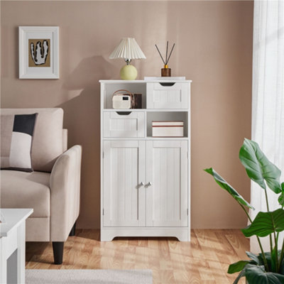 Yaheetech White Bathroom Floor Storage Cabinet With Shelf Height Adjustable Cabinet from B&Q