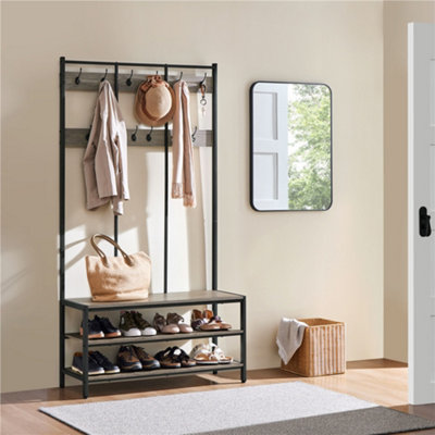 Yaheetech Grey Industrial Hall Tree With With Bench & Shoe Storage