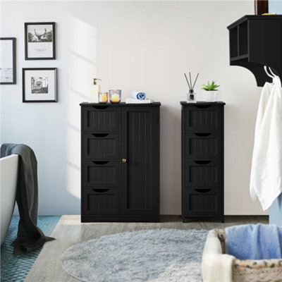 Yaheetech Black Modern Wooden Bathroom Cabinet With 4 Drawers And Cupboard from B&Q