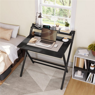 Yaheetech Black 2 Tier Modern Foldable Computer Desk With Monitor Shelf from B&Q