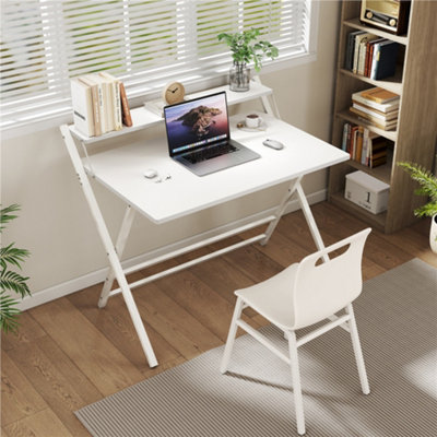 Yaheetech White 2 Tier Foldable Computer Desk With Monitor Shelf from B&Q