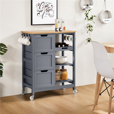 Yaheetech Dark Grey 84.5Cm H Rolling Kitchen Island Storage Serving Cart With Wheels from B&Q