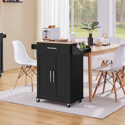 Yaheetech Black Rolling Kitchen Island Cart With Spice Rack Storage And Drawer from B&Q