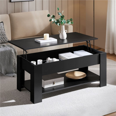 Yaheetech Black Lift Top Coffee Table With Hidden Compartment & Open Shelf from B&Q