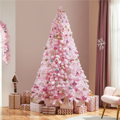 Yaheetech Pink 7.5Ft Flocked Artificial Christmas Tree With Foldable Stand from B&Q