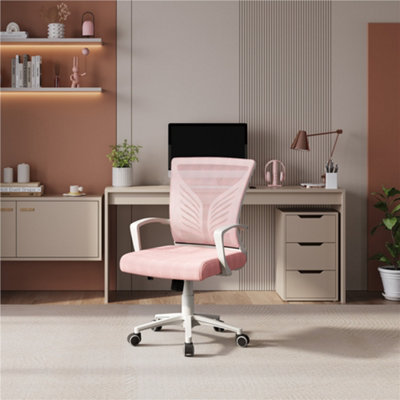 Yaheetech Pink Adjustable Mesh Office Chair With Lumbar Support And Armrests from B&Q