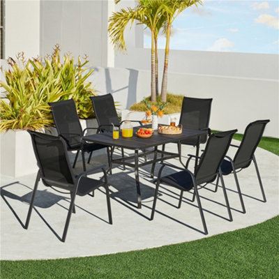 Yaheetech Black Set Of 2 Outdoor Stackable Dining Chairs With Backrest And Armrests from B&Q