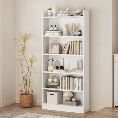 Yaheetech White Modern 6 Layer Open Shelf Bookcase With Top Open Compartment from B&Q