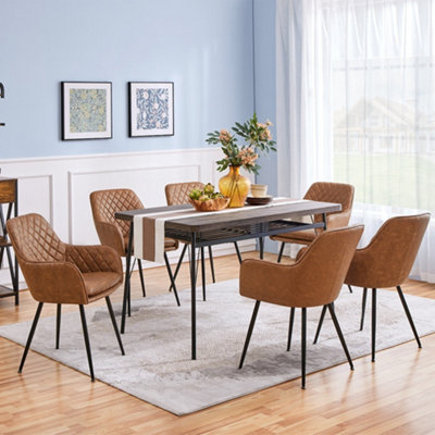 Yaheetech Brown 6Pcs Retro Pu Leather Tufted Dining Chairs With Armrest Size 6