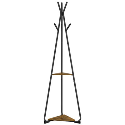 Yaheetech Rustic Brown Modern Freestanding Coat Rack With 2 Shelves And 6 Hooks from B&Q