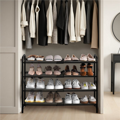 Yaheetech Black 4 Tier Expandable Iron Mesh Wire Shoe Rack For Hallway from B&Q