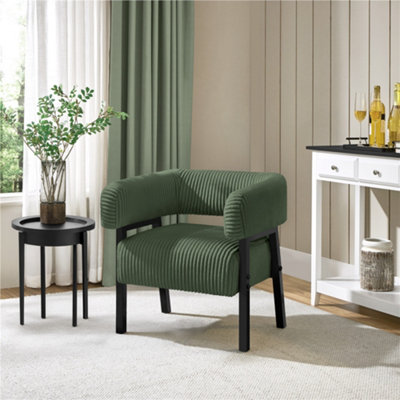 Yaheetech Dark Green Upholstered Corduroy Barrel Accent Chair With Solid Wood Legs from B&Q