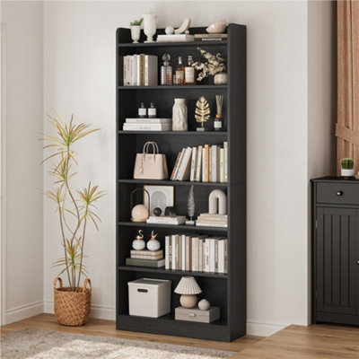 Yaheetech Black Adjustable 7-Layer Open Shelf Bookshelf With Top Open Compartment from B&Q