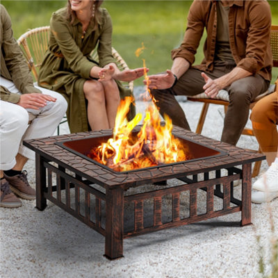 Yaheetech Copper Outdoor Metal Square Fire Pit With Cover & Poker from B&Q