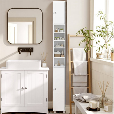 Yaheetech White Freestanding Tall Slim Bathroom Cabinet With Adjustable Shelf from B&Q
