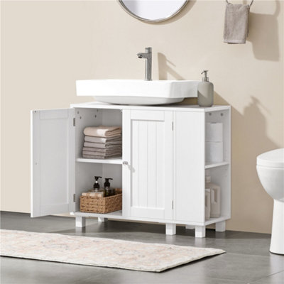 Yaheetech White Pedestal Modern Under Sink Storage Cabinet With 2 Doors And Adjustable Shelves from B&Q
