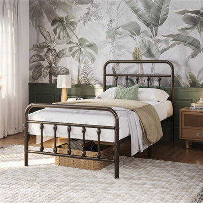 Yaheetech Bronze Single Metal Platform Bed Frame With High Headboard And Footboard
