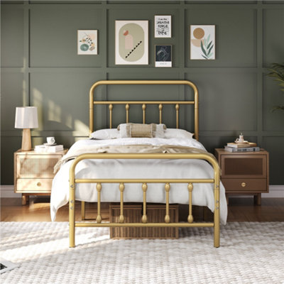 Yaheetech Antique Gold Single Metal Platform Bed Frame With High Headboard And Footboard